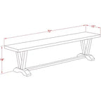 Banc de salle à manger moderne de style X avec assise en bois, 72x15x18 pouces, Espresso