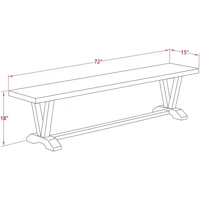 Banc de salle à manger moderne de style X avec assise en bois, 72x15x18 pouces, Espresso