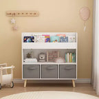 Étagère à livres pour enfants avec 3 bacs en tissu, présentoir à livres à 4 niveaux et organisateur de jouets pour salle de jeux, blanc/gris