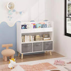 Étagère à livres pour enfants avec 3 bacs en tissu, présentoir à livres à 4 niveaux et organisateur de jouets pour salle de jeux, blanc/gris
