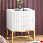 Lantine 2-Drawer Nightstand, Modern Fluted Bed Side Table with Storage, Wood End Accent Table for Bedroom, Living Room, Small Spaces, White