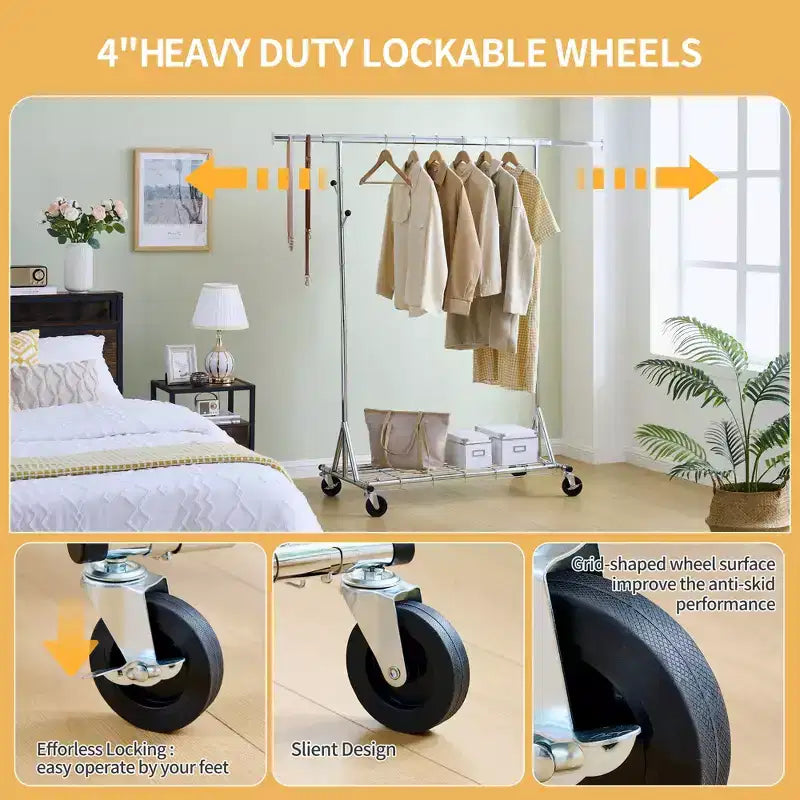Portant à Vêtements Roulant Robuste de 68 600 lb, Penderie Commerciale Pliable en Fer (Cintres Portables pour Chambre)