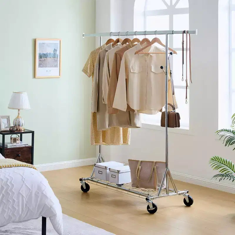Portant à Vêtements Roulant Robuste de 68 600 lb, Penderie Commerciale Pliable en Fer (Cintres Portables pour Chambre)