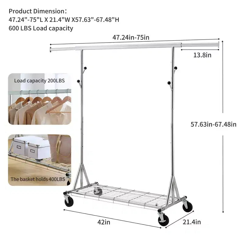 Portant à Vêtements Roulant Robuste de 68 600 lb, Penderie Commerciale Pliable en Fer (Cintres Portables pour Chambre)