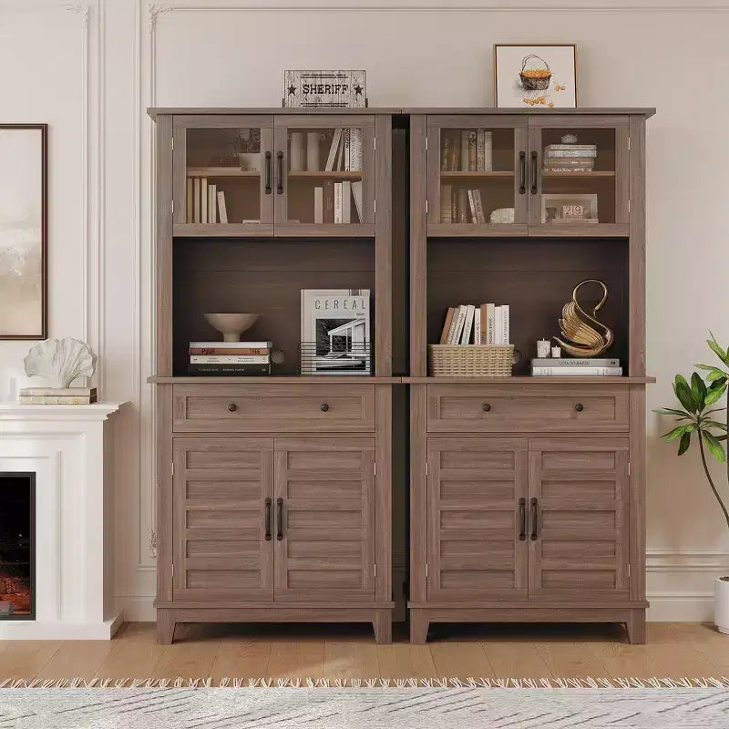 72 Meuble de cuisine et de bar avec support pour micro-ondes - Grande huche avec portes vitrées et tiroirs pour salon, salle à manger