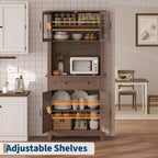 72 Meuble de cuisine et de bar avec support pour micro-ondes - Grande huche avec portes vitrées et tiroirs pour salon, salle à manger