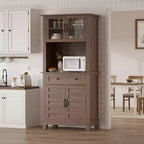 72 Meuble de cuisine et de bar avec support pour micro-ondes - Grande huche avec portes vitrées et tiroirs pour salon, salle à manger