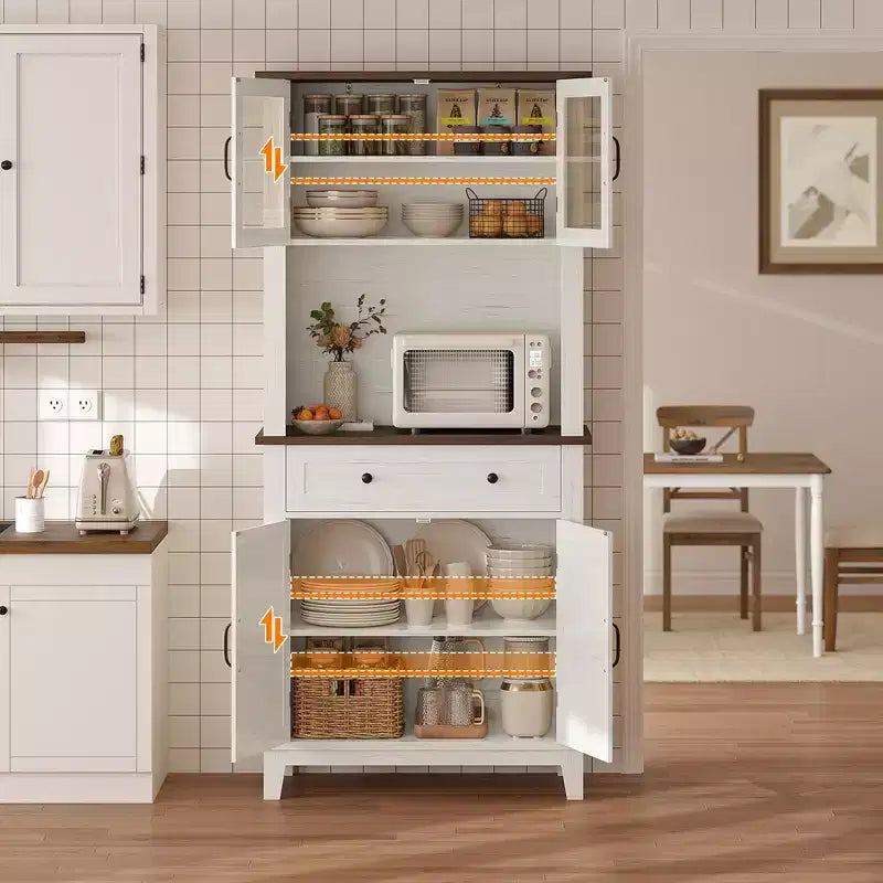 72 Meuble de cuisine et de bar avec support pour micro-ondes - Grande huche avec portes vitrées et tiroirs pour salon, salle à manger