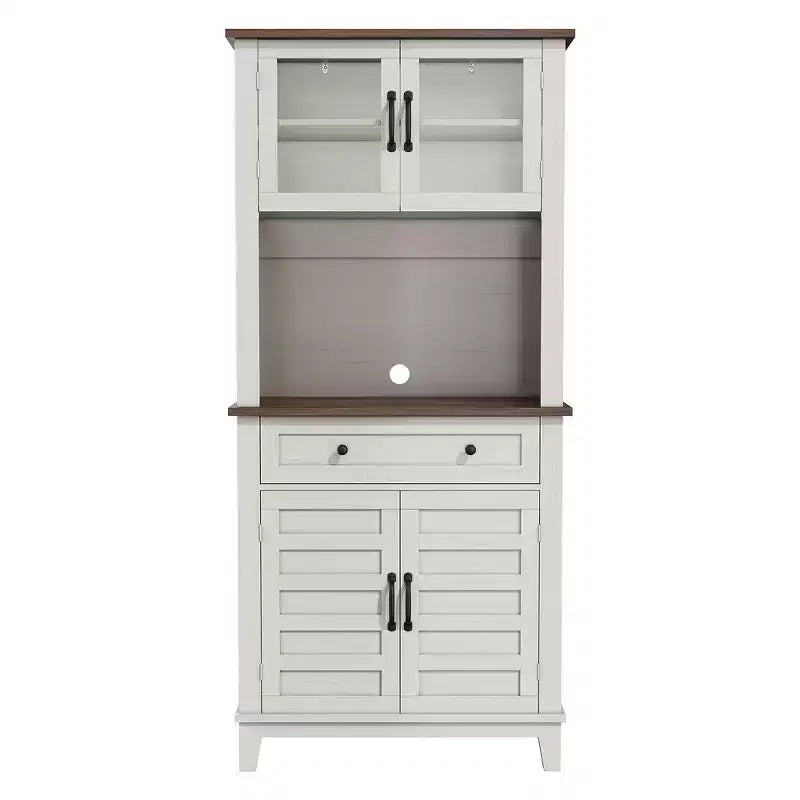 72 Meuble de cuisine et de bar avec support pour micro-ondes - Grande huche avec portes vitrées et tiroirs pour salon, salle à manger