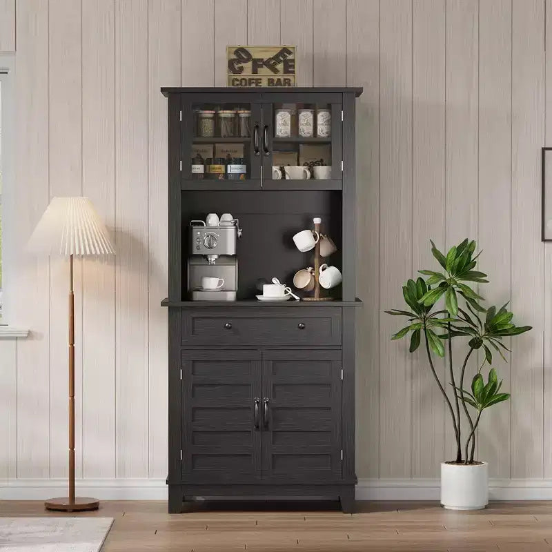 72 Meuble de cuisine et de bar avec support pour micro-ondes - Grande huche avec portes vitrées et tiroirs pour salon, salle à manger