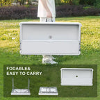 Table glacière pliante d'extérieur avec drain et étagère de rangement, table de service à glace portable avec jupe pour le camping, les pique-niques et les événements, blanche
