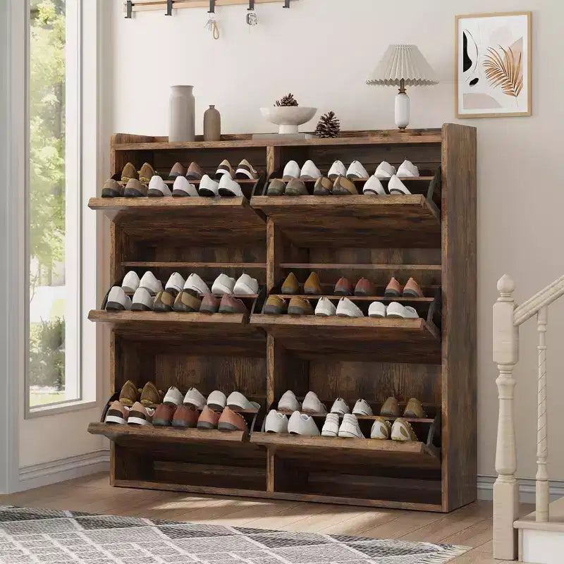 Shoe Cabinet with 6 Flip Drawers, Wooden Shoe Organizer Cabinet with Adjustable Shelf, Shoe Storage for Entryway, for Hallway, Living Room