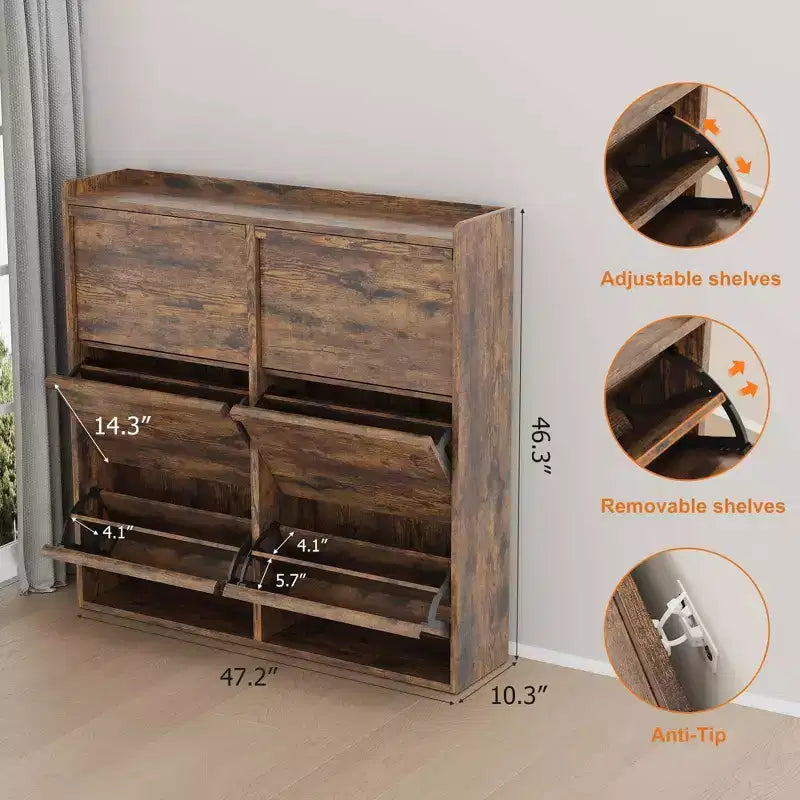 Meuble à chaussures avec 6 tiroirs à abattant, meuble de rangement pour chaussures en bois avec étagère réglable, rangement à chaussures pour l'entrée, le couloir, le salon