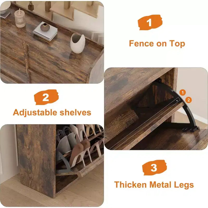 Meuble à chaussures avec 6 tiroirs à abattant, meuble de rangement pour chaussures en bois avec étagère réglable, rangement à chaussures pour l'entrée, le couloir, le salon