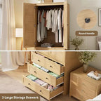 Armoire de rangement avec tiroirs, armoire en bois de 176,5 cm avec tringle de suspension, placard de rangement à 2 portes pour chambre à coucher