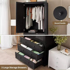 Armoire de rangement avec tiroirs, armoire en bois de 176,5 cm avec tringle de suspension, placard de rangement à 2 portes pour chambre à coucher