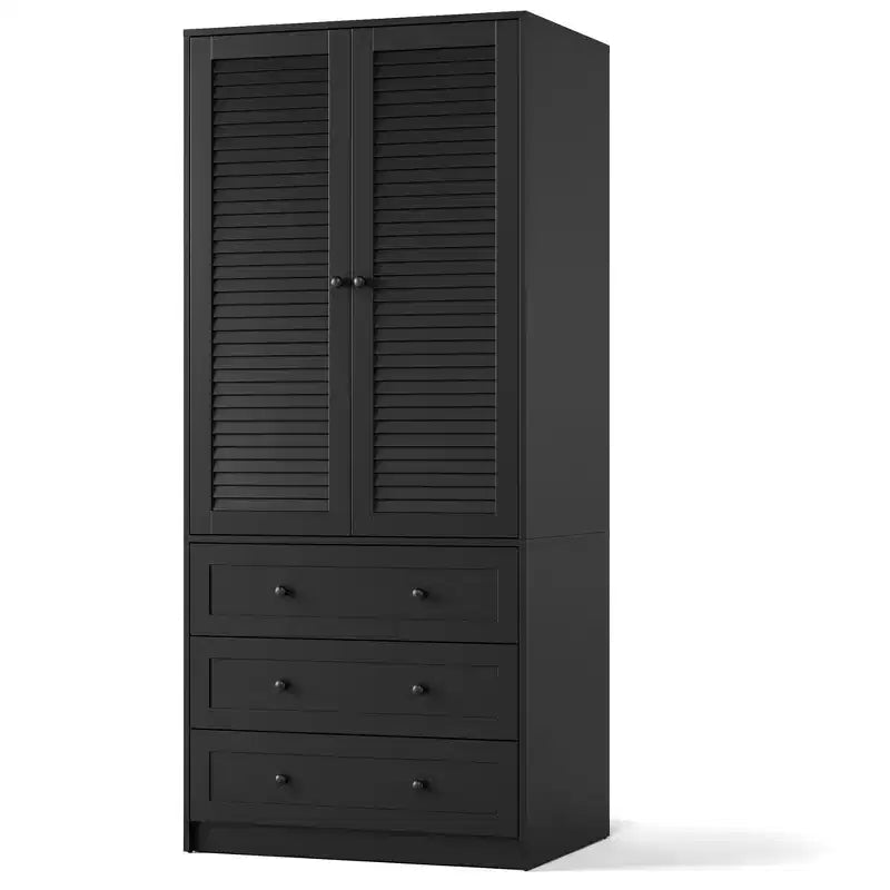 Armoire de rangement avec tiroirs, armoire en bois de 176,5 cm avec tringle de suspension, placard de rangement à 2 portes pour chambre à coucher