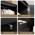 Armoire de rangement avec tiroirs, armoire en bois de 176,5 cm avec tringle de suspension, placard de rangement à 2 portes pour chambre à coucher