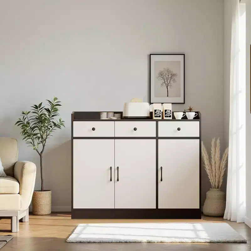 Buffet de 119,4 cm – Étagères réglables, Armoire en bois avec 3 tiroirs – Table de buffet moderne pour bar à café pour salon, entrée