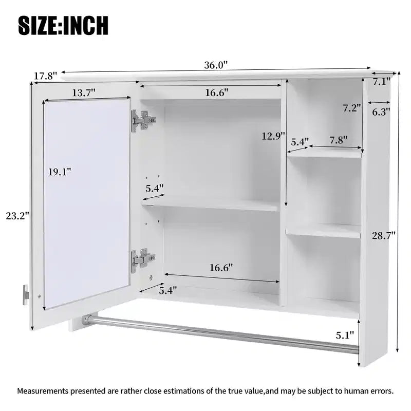 Armoire de toilette murale de 36 po avec porte miroir et porte-serviettes