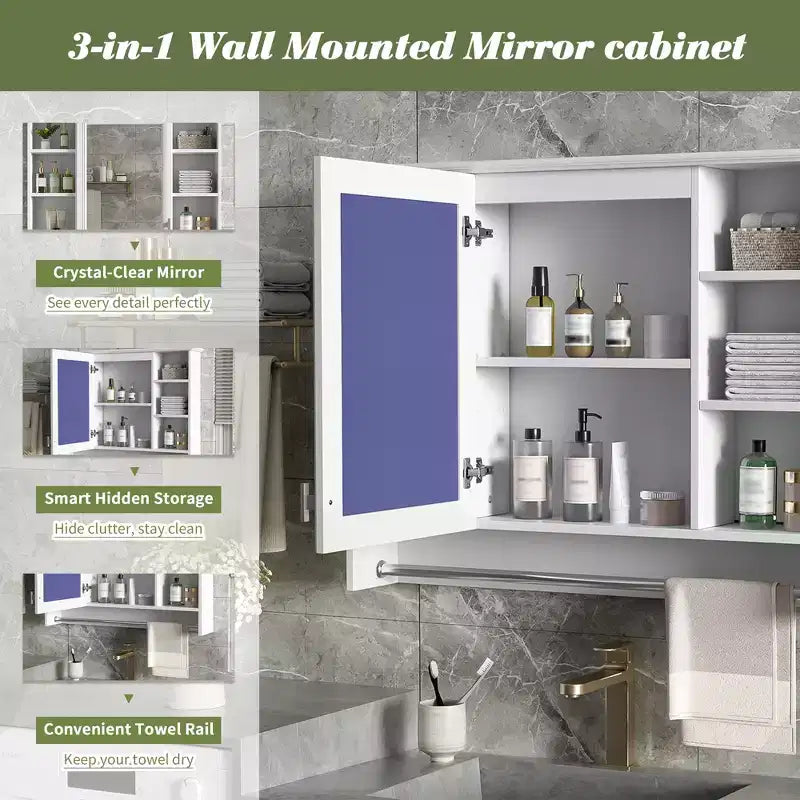 Armoire de toilette murale de 36 po avec porte miroir et porte-serviettes