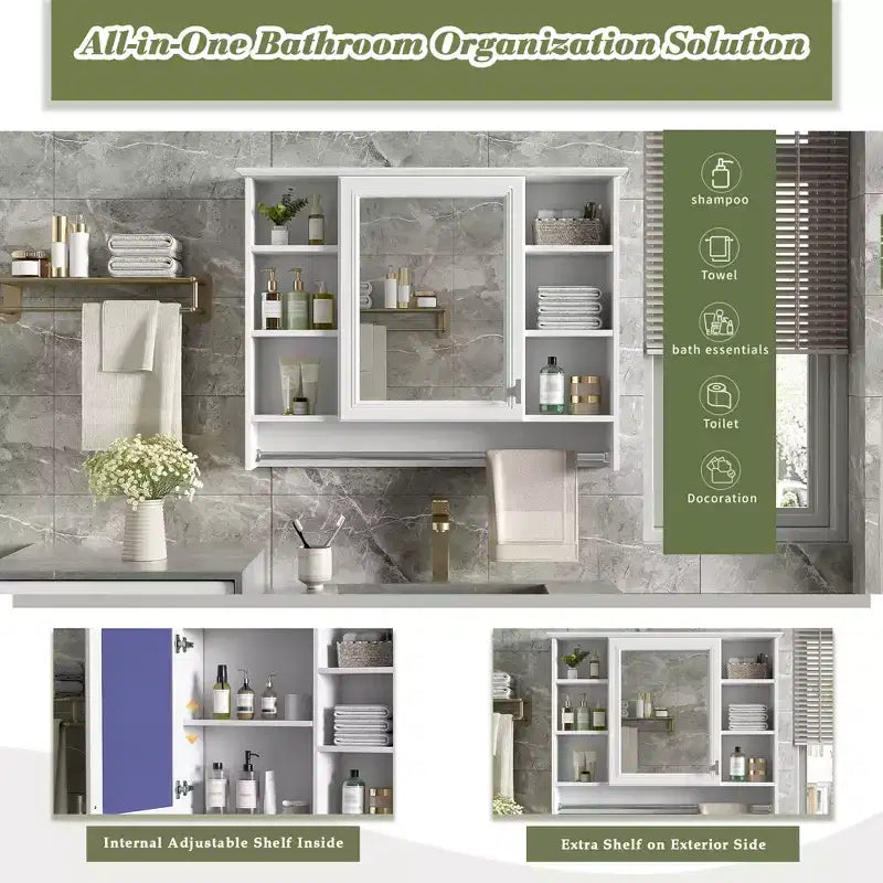 Armoire de toilette murale de 36 po avec porte miroir et porte-serviettes