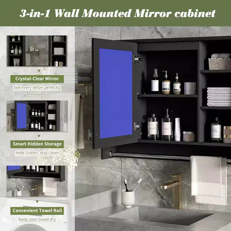 Armoire de toilette murale de 36 po avec porte miroir et porte-serviettes