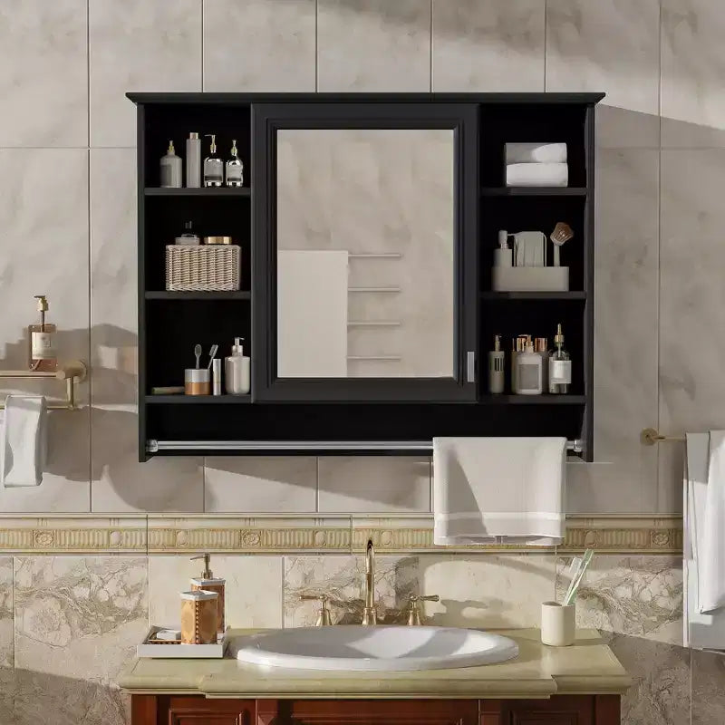 GDFStudio Jones 36 Bathroom Wall Mounted Medicine Cabinet with Mirrored Door and Towel Bar
