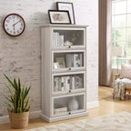 Vitrine en verre à 4 niveaux de 160 cm, meuble de collection en MDF blanc et verre trempé (portes relevables pour objets de collection/jouets/livres)