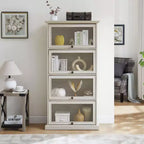 Vitrine en verre à 4 niveaux de 160 cm, meuble de collection en MDF blanc et verre trempé (portes relevables pour objets de collection/jouets/livres)