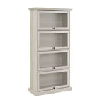Vitrine en verre à 4 niveaux de 160 cm, meuble de collection en MDF blanc et verre trempé (portes relevables pour objets de collection/jouets/livres)