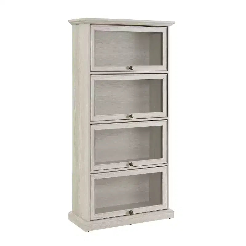 Vitrine en verre à 4 niveaux de 160 cm, meuble de collection en MDF blanc et verre trempé (portes relevables pour objets de collection/jouets/livres)