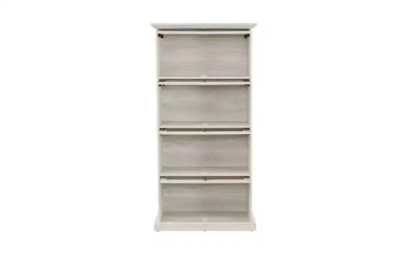 Vitrine en verre à 4 niveaux de 160 cm, meuble de collection en MDF blanc et verre trempé (portes relevables pour objets de collection/jouets/livres)