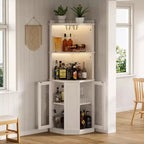Meuble Bar d'Angle avec Porte-Verres, Armoire à Vin de Ferme Haute de 170 cm avec Prise Électrique, Meuble Présentoir à Liqueurs en Bois pour Salle à Manger et Cuisine