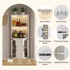 Meuble Bar d'Angle avec Porte-Verres, Armoire à Vin de Ferme Haute de 170 cm avec Prise Électrique, Meuble Présentoir à Liqueurs en Bois pour Salle à Manger et Cuisine