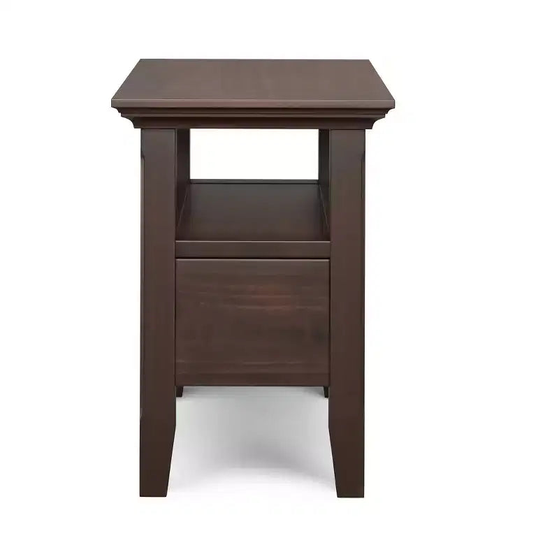 Table d'appoint étroite de style transitionnel en bois massif de 14 pouces de large avec tiroir