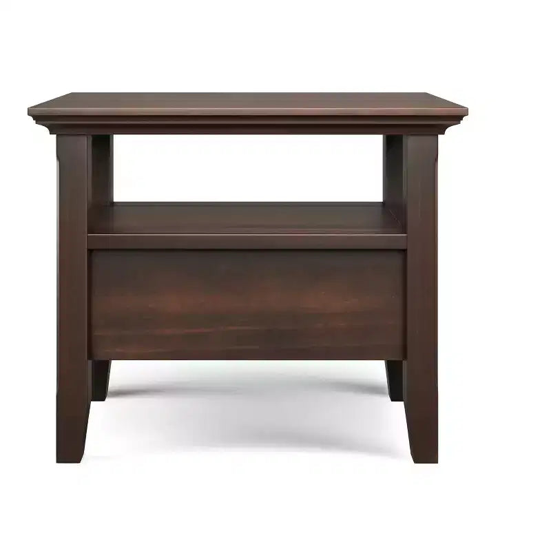 Table d'appoint étroite de style transitionnel en bois massif de 14 pouces de large avec tiroir