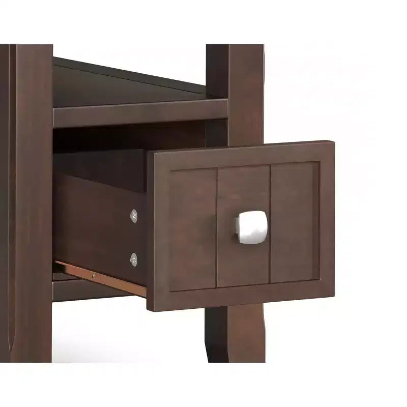 Table d'appoint étroite de style transitionnel en bois massif de 14 pouces de large avec tiroir