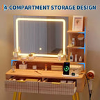 Coiffeuse LED 31,5" avec miroir et éclairage 3 couleurs - Table de maquillage avec prise de courant et 2 tiroirs pour chambre à coucher