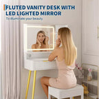 Coiffeuse LED 31,5" avec miroir et éclairage 3 couleurs - Table de maquillage avec prise de courant et 2 tiroirs pour chambre à coucher