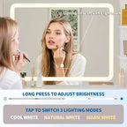 Coiffeuse LED 31,5" avec miroir et éclairage 3 couleurs - Table de maquillage avec prise de courant et 2 tiroirs pour chambre à coucher