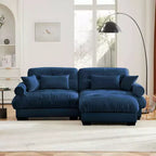 MAYEERTY Modern Two Seater Sofa with Ottoman 2 Round Bolster Armrest Waist Pillows Thrown Pillows for Living Room Blue