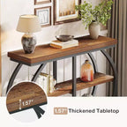41.3 Table console industrielle à 3 niveaux avec cadre métallique arqué et étagères de rangement, marron mélangé, convient pour le salon et le couloir.