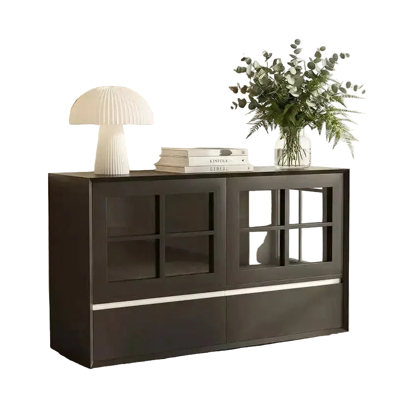 47.04 Modern Sideboard with Shatterproof Acrylic Doors - 2-Drawer Storage Cabinet with Adjustable Shelves - Matte Black Gaoyangjiaju