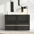 47.04 Buffet moderne avec portes en acrylique incassable – Meuble de rangement à 2 tiroirs avec étagères réglables – Noir mat