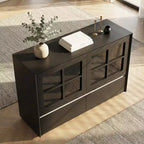 47.04 Buffet moderne avec portes en acrylique incassable – Meuble de rangement à 2 tiroirs avec étagères réglables – Noir mat