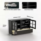 47.04 Buffet moderne avec portes en acrylique incassable – Meuble de rangement à 2 tiroirs avec étagères réglables – Noir mat