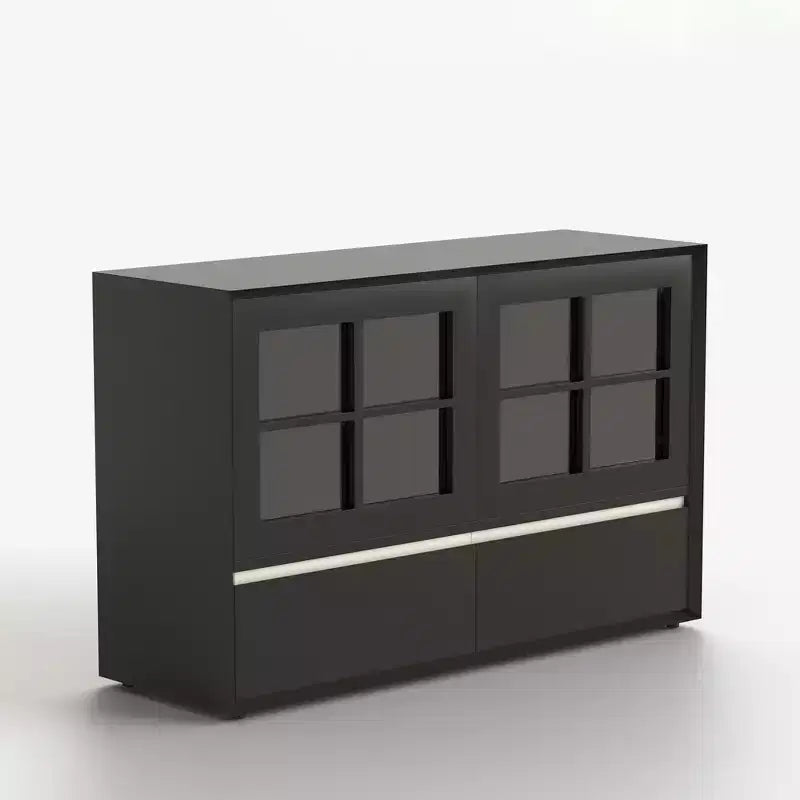 47.04 Buffet moderne avec portes en acrylique incassable – Meuble de rangement à 2 tiroirs avec étagères réglables – Noir mat