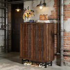 Meuble à chaussures 6 niveaux en bois avec portes persiennes et étagères réglables