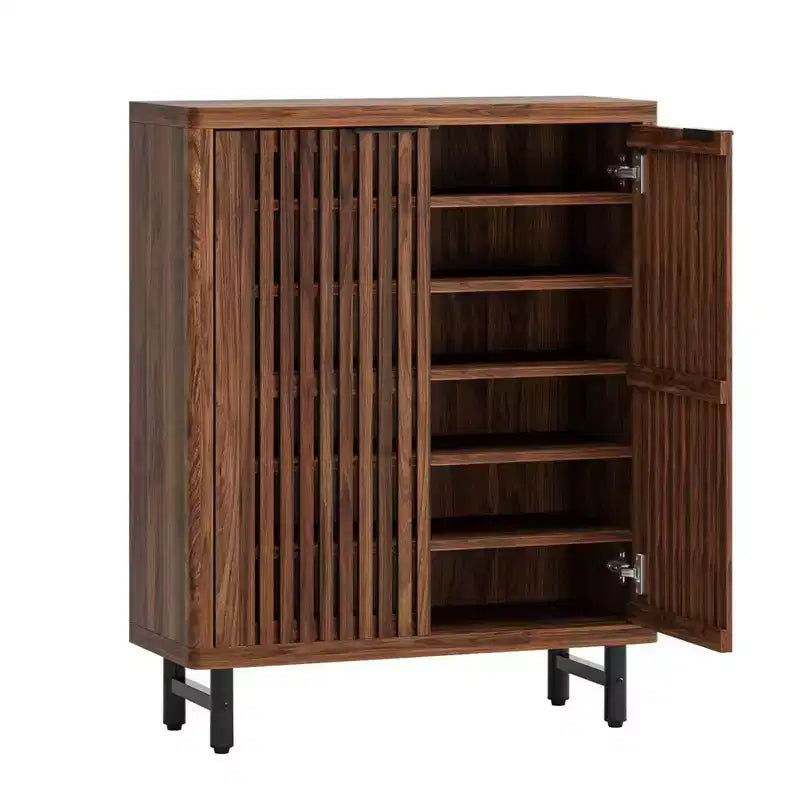 Meuble à chaussures 6 niveaux en bois avec portes persiennes et étagères réglables